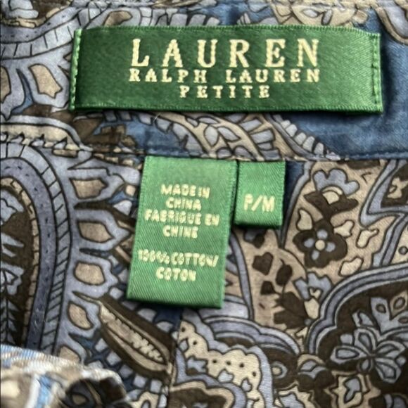 Lauren Ralph Lauren Petite Blue and Gray Paisley Button Down Shirt NWOT Sz PM - Picture 8 of 10
